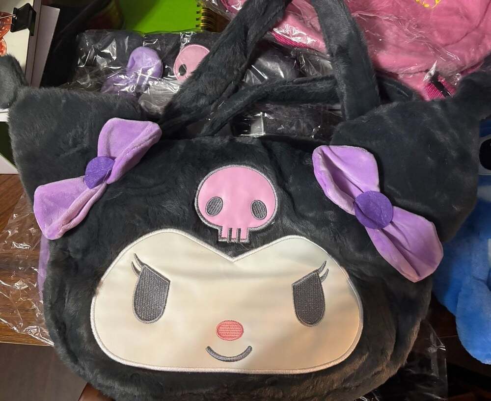 Sanrio Kuromi Large Fluffy Plush Crossbody Shoulder Bag